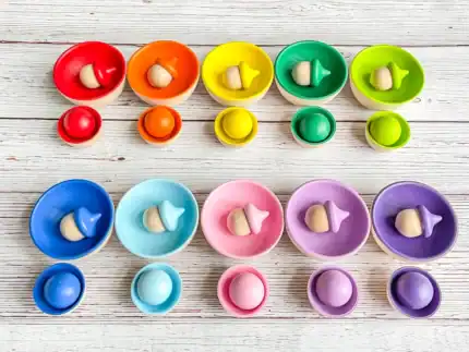 10 Rainbow Wooden Bowls - Image 4
