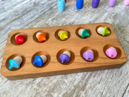 10 Rainbow Wooden Acorns - Image 3