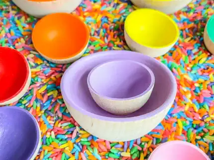10 Rainbow Wooden Bowls - Image 7
