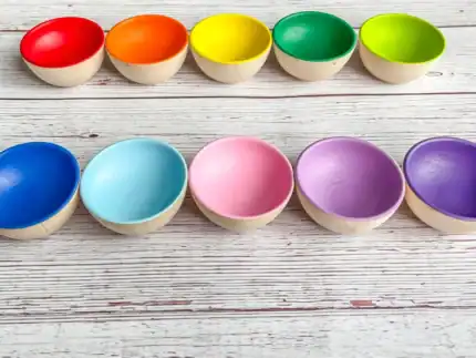 10 Rainbow Wooden Bowls - Image 8