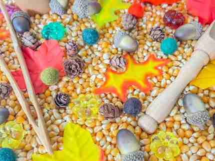 Leaves and Popcorn Fall Sensory Bin - Image 7