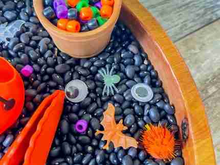Black bean halloween sensory bin