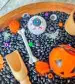 Black bean halloween sensory bin