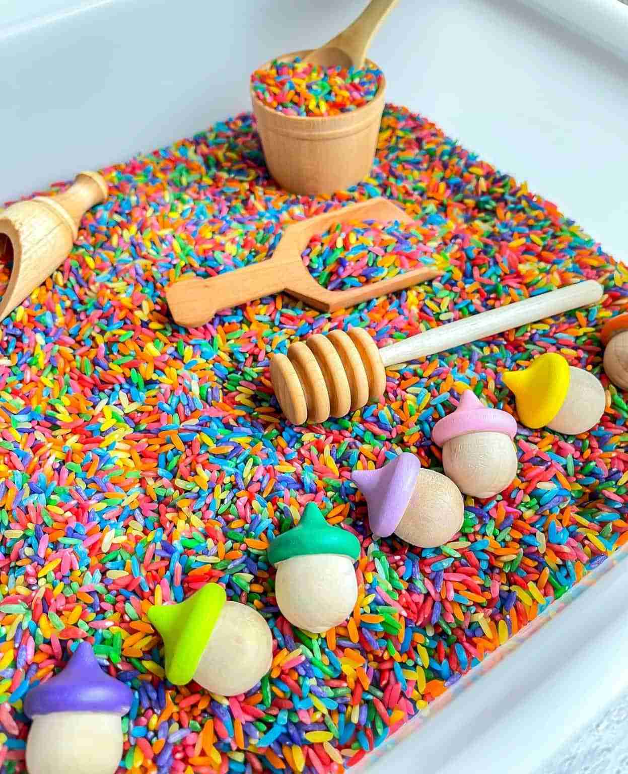 Rainbow Rice Sensory Bin | Sensory-N-Stuff