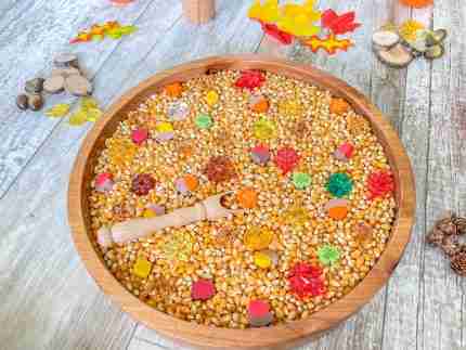 Small Fall Popcorn Sensory Bin
