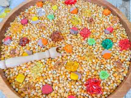 Small Fall Popcorn Sensory Bin