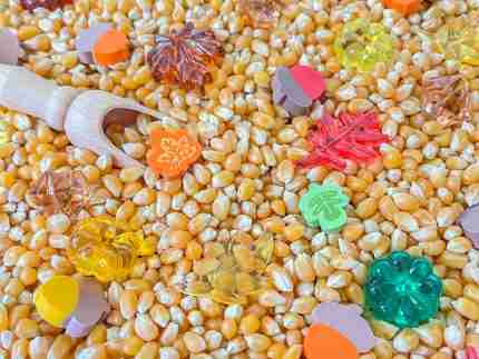 Small Fall Popcorn Sensory Bin