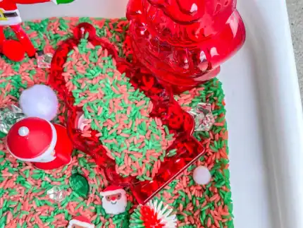 santa and reindeer christmas sensory bin