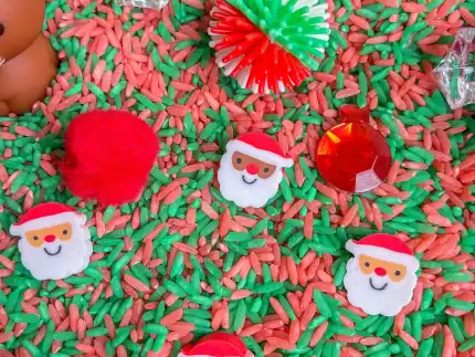 santa and reindeer christmas sensory bin