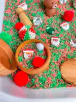 santa and reindeer christmas sensory bin