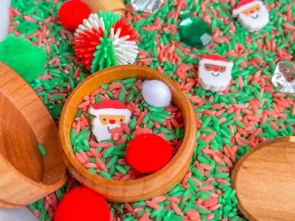 santa and reindeer christmas sensory bin