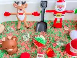 santa and reindeer christmas sensory bin