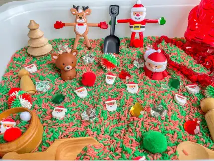 santa and reindeer christmas sensory bin