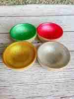 Wooden Sparkly Christmas Sorting Set Bowls and Bulbs 1
