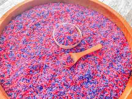 pink and purple sensory rice