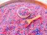 pink and purple sensory rice