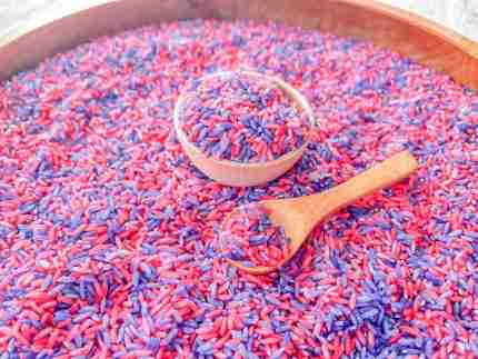 pink and purple sensory rice