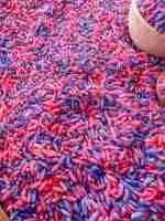 pink and purple sensory rice