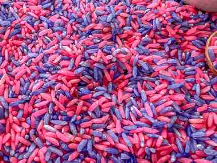 pink and purple sensory rice