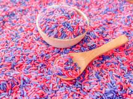 pink and purple sensory rice