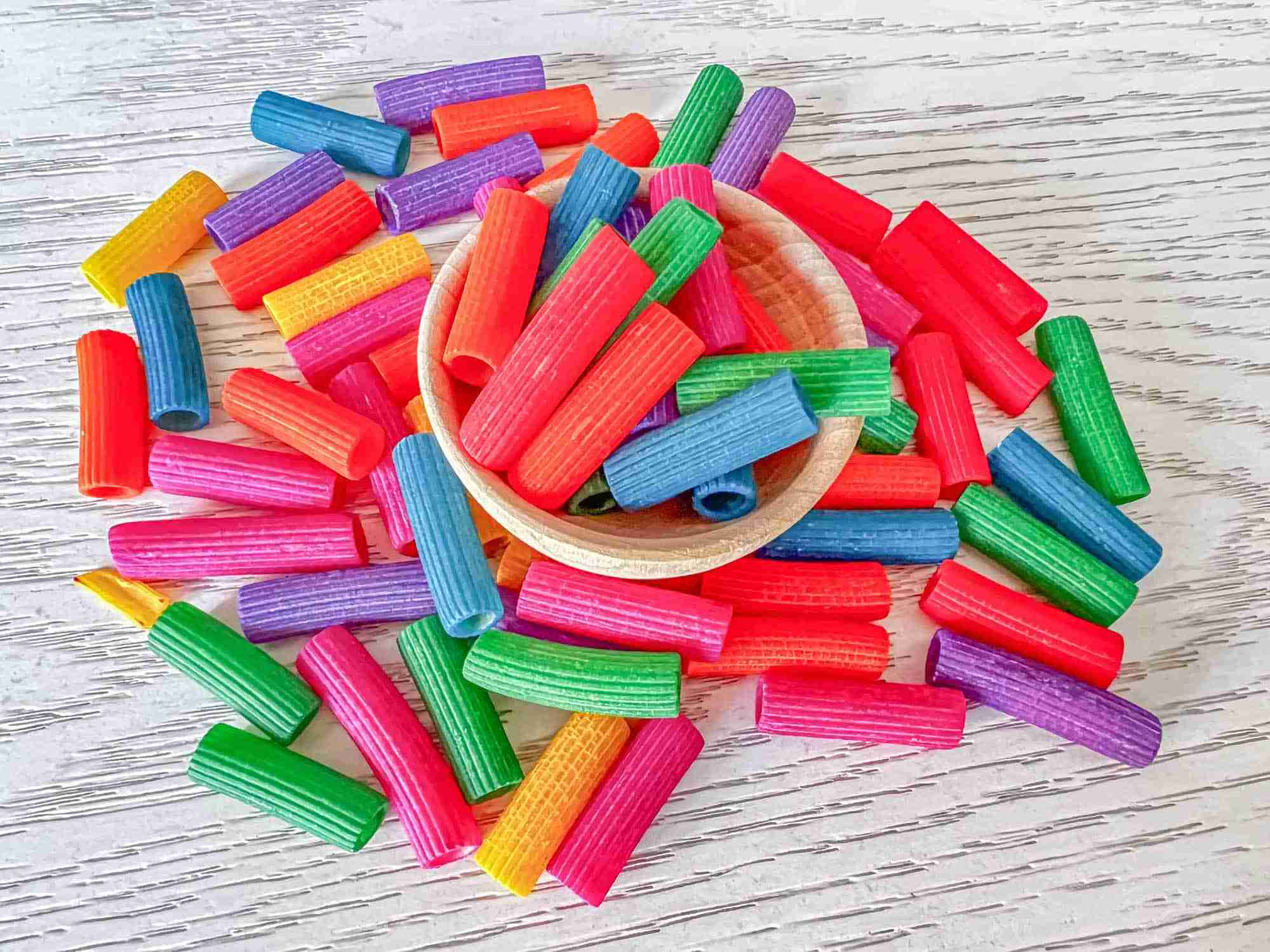 Rainbow Rigatoni Pasta Sensory Filler | Sensory-N-Stuff