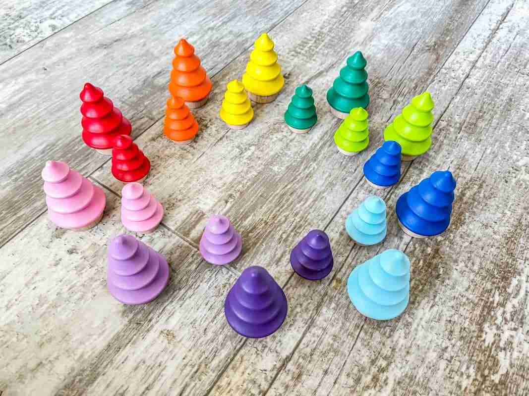 Wooden rainbow trees for sensory play