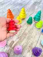 Wooden rainbow trees for sensory play
