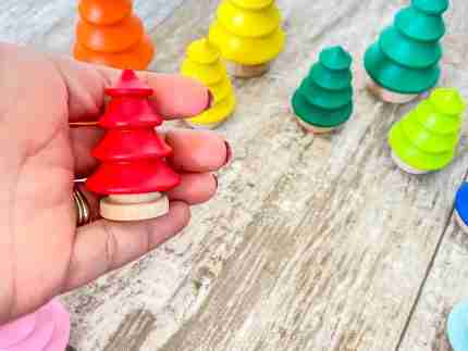 Wooden rainbow trees for sensory play