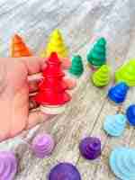 Wooden rainbow trees for sensory play