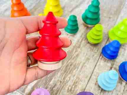 Wooden rainbow trees for sensory play