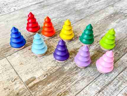 Wooden rainbow trees for sensory play