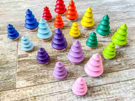 Wooden rainbow trees for sensory play