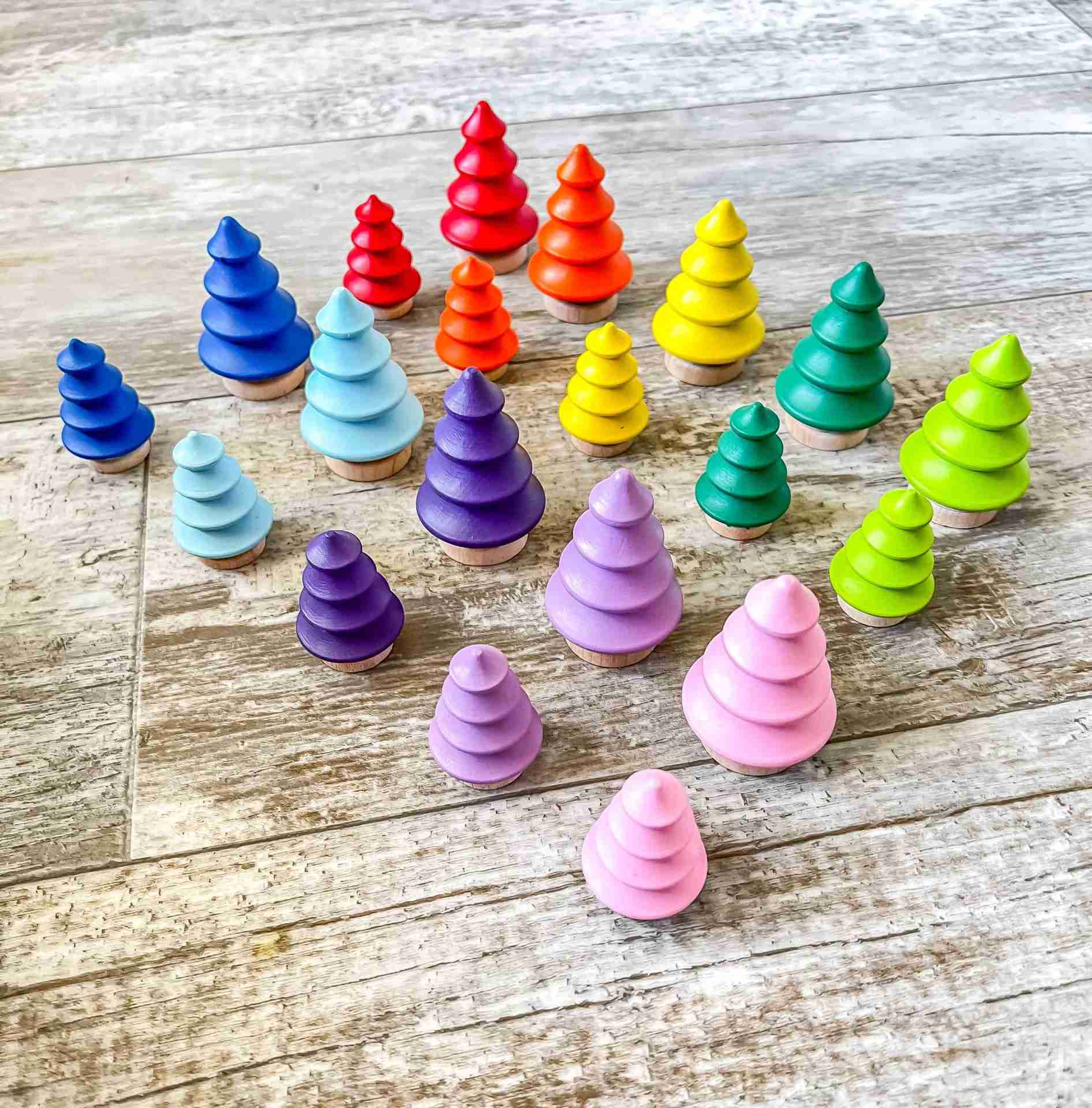 Rainbow trees-6 Wooden rainbow trees for sensory play