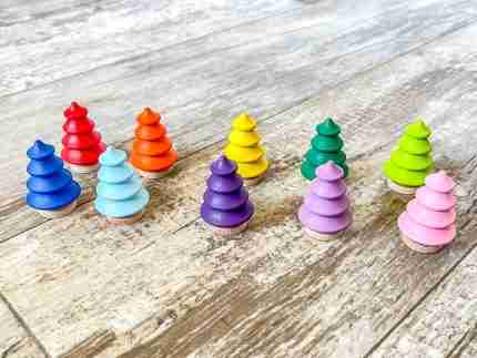 Wooden rainbow trees for sensory play