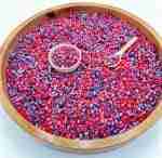 Shimmery valentines day pasta sensory filler