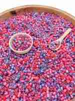 Shimmery valentines day pasta sensory filler