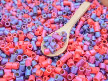 Shimmery valentines day pasta sensory filler