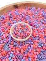 Shimmery valentines day pasta sensory filler