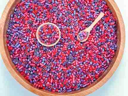 Shimmery valentines day pasta sensory filler