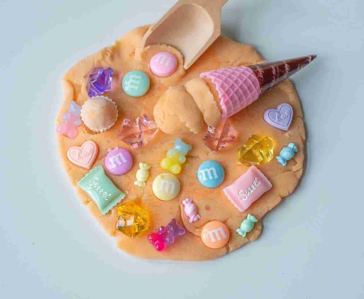 A play dough with candy and ice cream cone