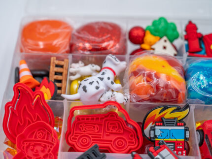 Deluxe Firefighter Play-Doh Kit with colorful dough, fire trucks, Dalmatians and firefighter rescue accessories