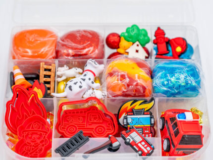 Deluxe Firefighter Play-Doh Kit with colorful dough, fire trucks, Dalmatians and firefighter rescue accessories