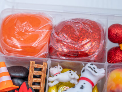 Deluxe Firefighter Play-Doh Kit with colorful dough, fire trucks, Dalmatians and firefighter rescue accessories