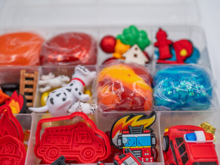 Deluxe Firefighter Play-Doh Kit with colorful dough, fire trucks, Dalmatians and firefighter rescue accessories