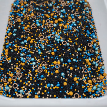 Galaxy Glow Sensory Filler Mix with black rice blue gold pearls chickpeas and O's