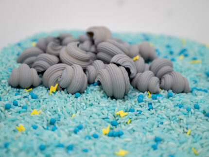 Stormy Skies Sensory Filler Mix with blue rice gray clouds and yellow lightning